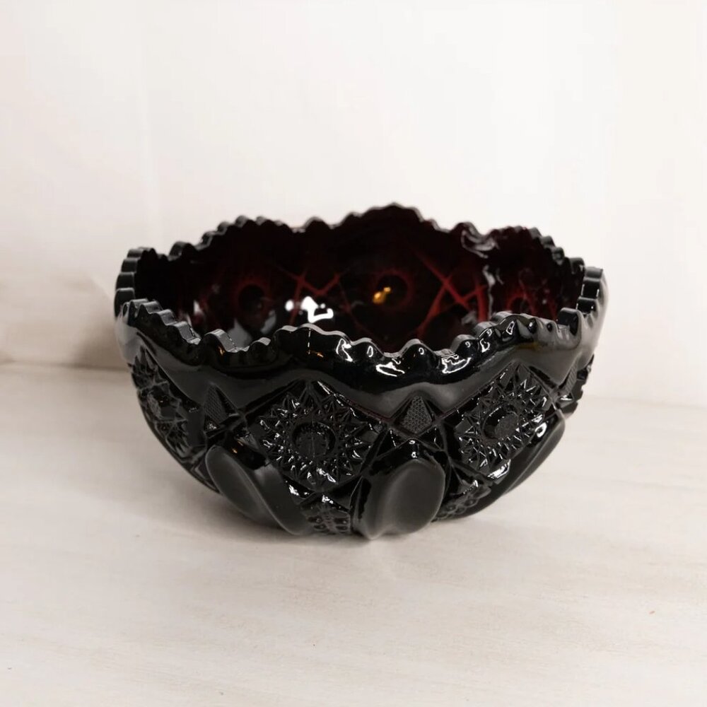 Vintage LE Smith Large Purple Amethyst Glass Quintec Bowl
